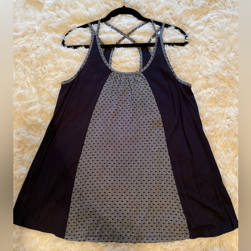CAbi Asymmetrical Navy and Gray Tank Top